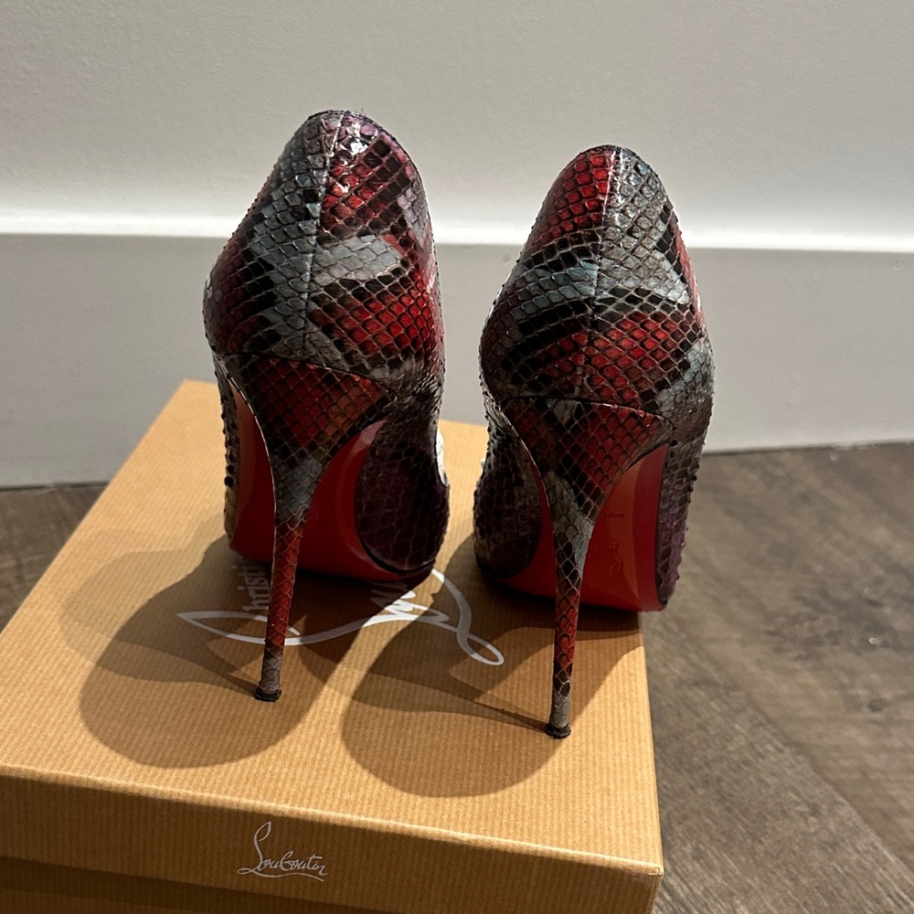Christian Louboutin Red and Black Python Heels - Picture 9 of 9